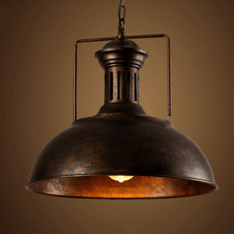 Metallic Pot Cover Pendant Light Antique 1-Light Restaurant Hanging Light Fixture Rust Clearhalo 'Art Deco Pendants' 'Black' 'Cast Iron' 'Ceiling Lights' 'Ceramic' 'Crystal' 'Industrial Pendants' 'Industrial' 'Metal' 'Middle Century Pendants' 'Pendant Lights' 'Pendants' 'Rustic Pendants' 'Tiffany' Lighting' 2204566