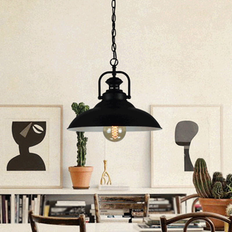 Industrial Pot Lid Ceiling Light Single Metal Hanging Pendant Light with Handle for Dining Room Clearhalo 'Art Deco Pendants' 'Black' 'Cast Iron' 'Ceiling Lights' 'Ceramic' 'Crystal' 'Industrial Pendants' 'Industrial' 'Metal' 'Middle Century Pendants' 'Pendant Lights' 'Pendants' 'Rustic Pendants' 'Tiffany' Lighting' 2204569