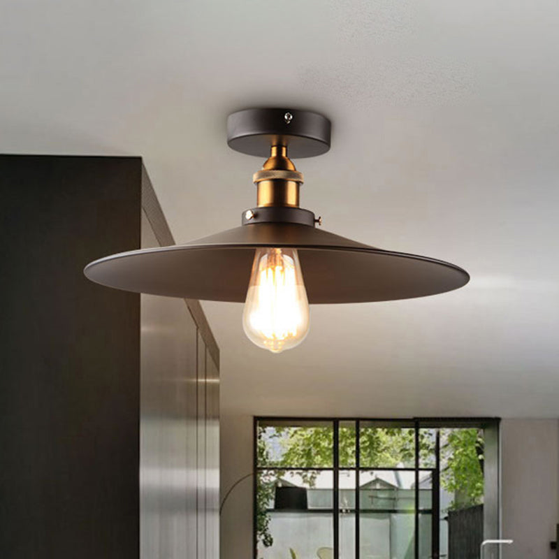 Umbrella Semi Flush Mount Simplicity Single Dining Room Flushmount Ceiling Light in Black Black 14