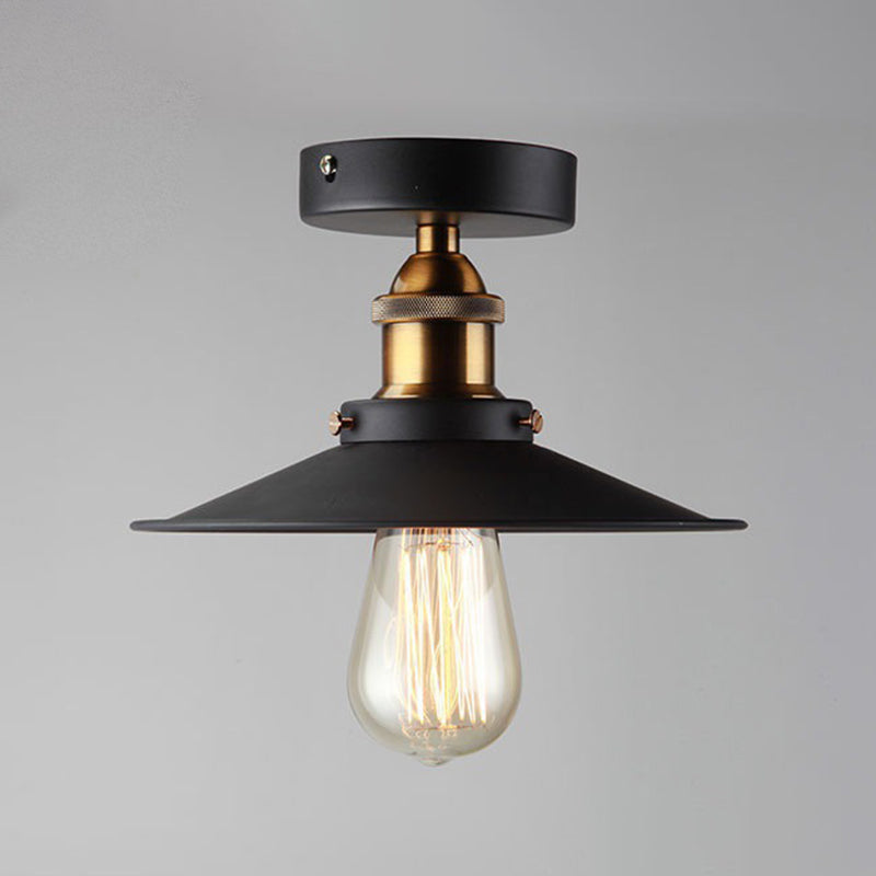 Umbrella Semi Flush Mount Simplicity Single Dining Room Flushmount Ceiling Light in Black Clearhalo 'Ceiling Lights' 'Close To Ceiling Lights' 'Close to ceiling' 'Flush mount' 'Industrial Flush Mount' Lighting' 2204592