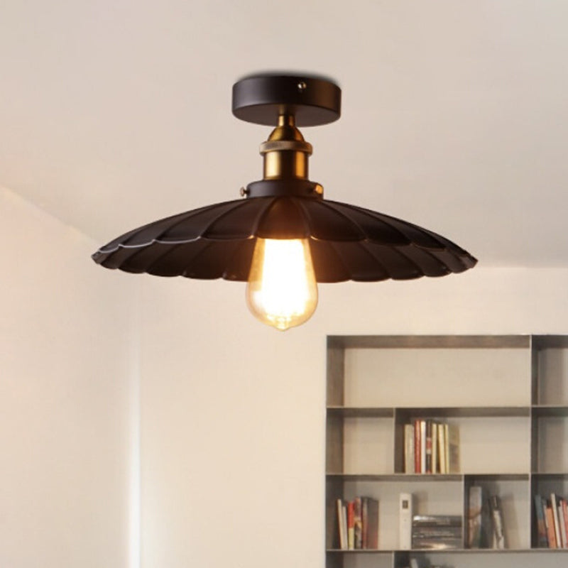 Umbrella Semi Flush Mount Simplicity Single Dining Room Flushmount Ceiling Light in Black Black 14