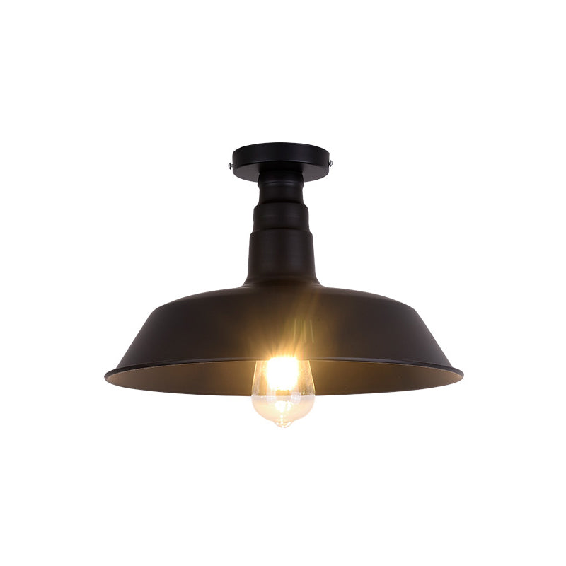 Metallic Shaded Flush Mount Lighting Retro Style Single-Bulb Corridor Semi Flush Ceiling Light in Black Black Small C Clearhalo 'Ceiling Lights' 'Close To Ceiling Lights' 'Close to ceiling' 'Flush mount' 'Industrial Flush Mount' Lighting' 2204601