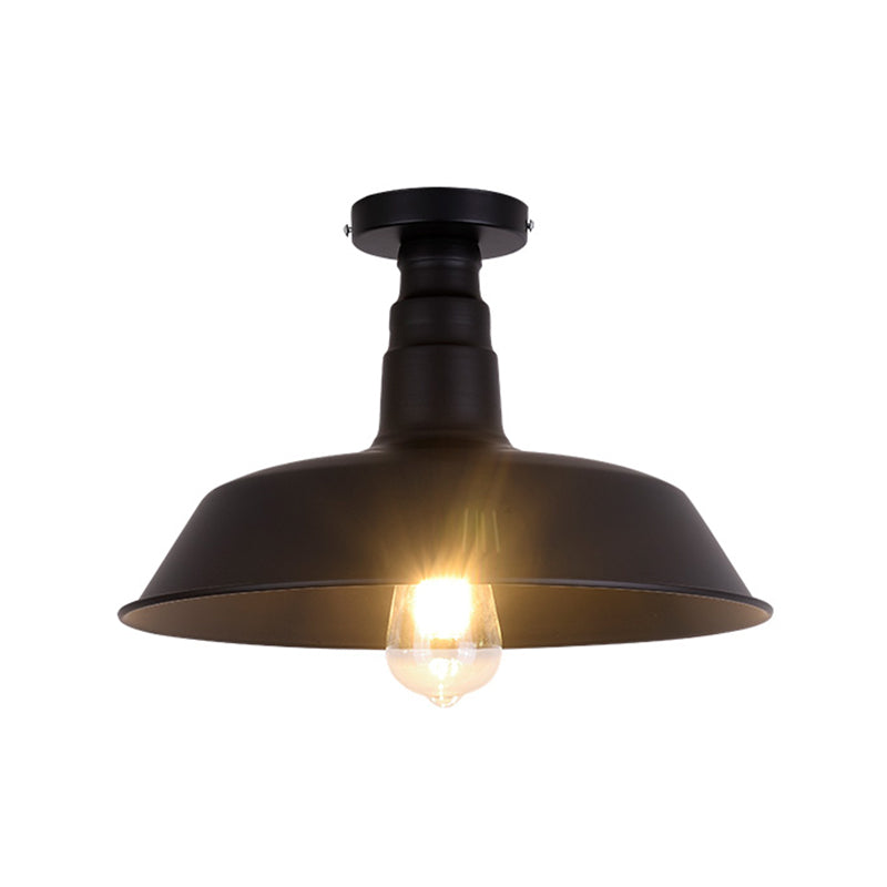 Metallic Shaded Flush Mount Lighting Retro Style Single-Bulb Corridor Semi Flush Ceiling Light in Black Black Large C Clearhalo 'Ceiling Lights' 'Close To Ceiling Lights' 'Close to ceiling' 'Flush mount' 'Industrial Flush Mount' Lighting' 2204602