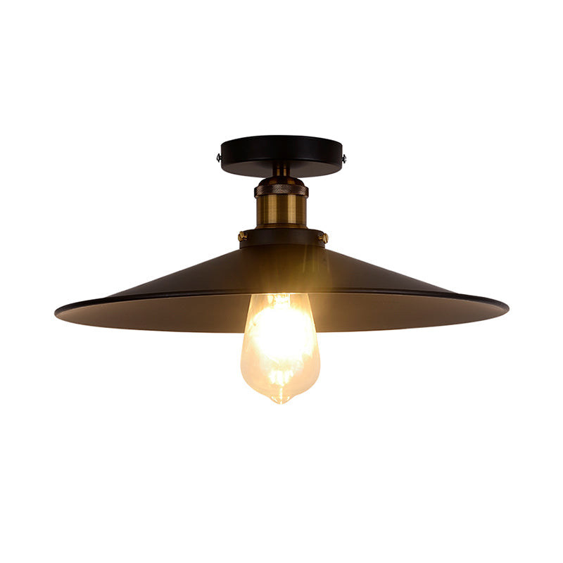 Metallic Shaded Flush Mount Lighting Retro Style Single-Bulb Corridor Semi Flush Ceiling Light in Black Black Small B Clearhalo 'Ceiling Lights' 'Close To Ceiling Lights' 'Close to ceiling' 'Flush mount' 'Industrial Flush Mount' Lighting' 2204604