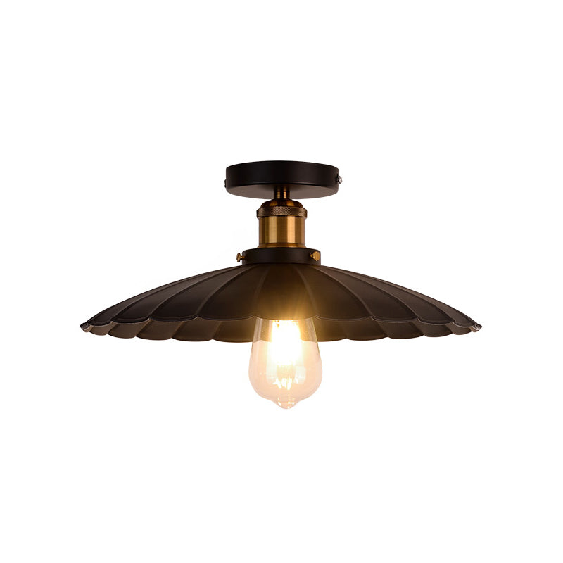 Metallic Shaded Flush Mount Lighting Retro Style Single-Bulb Corridor Semi Flush Ceiling Light in Black Black Small A Clearhalo 'Ceiling Lights' 'Close To Ceiling Lights' 'Close to ceiling' 'Flush mount' 'Industrial Flush Mount' Lighting' 2204606