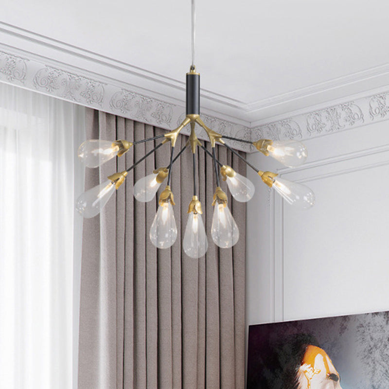 Metallic Branch Shaped Chandelier Lighting Minimalistic LED Pendant Light with Bulb-Shaped Glass 9 Clear Clearhalo 'Ceiling Lights' 'Chandeliers' 'Clear' 'Glass shade' 'Glass' 'Industrial' 'Modern Chandeliers' 'Modern' 'Tiffany' 'Traditional Chandeliers' Lighting' 2205067