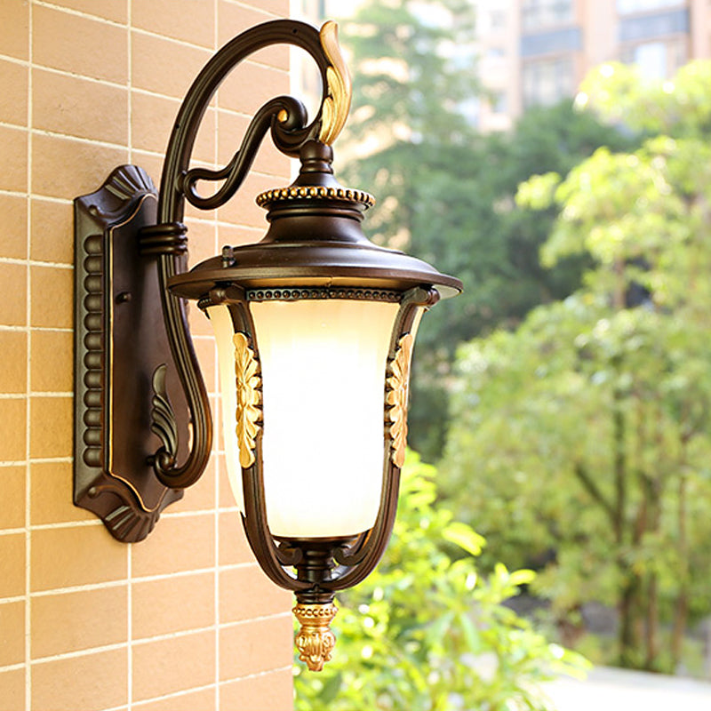 Vintage Bell Wall Light Fixture Single Frosted Rib Glass Wall Mounted Lamp in Coffee for Outdoor Clearhalo 'Wall Lamps & Sconces' 'Wall Lights' Lighting' 2205240