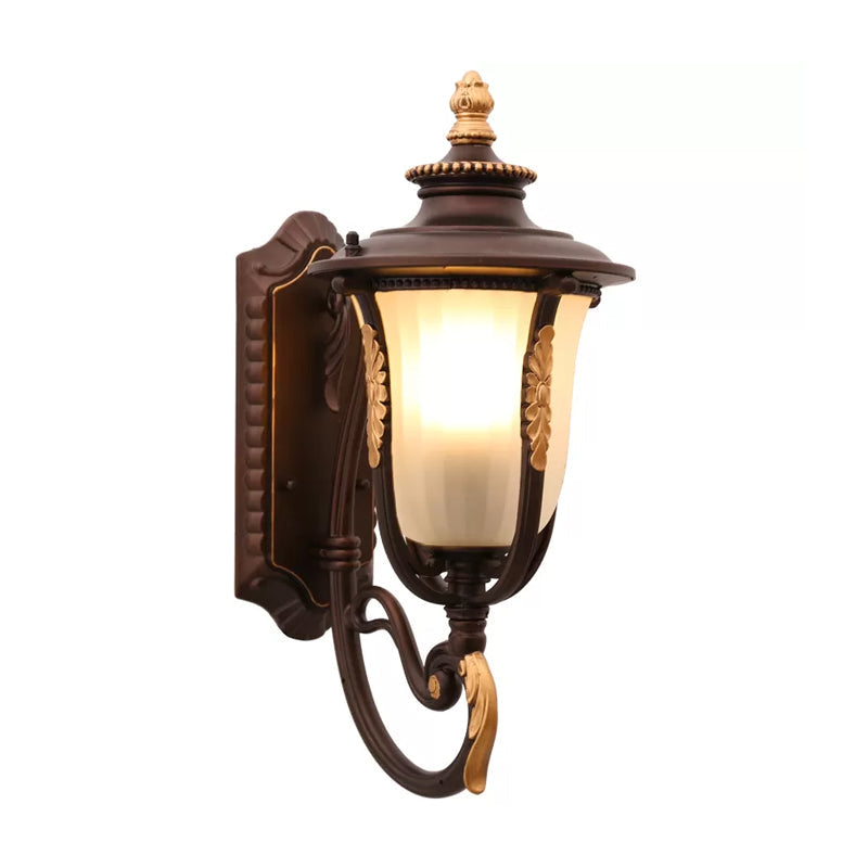 Vintage Bell Wall Light Fixture Single Frosted Rib Glass Wall Mounted Lamp in Coffee for Outdoor Coffee A Clearhalo 'Wall Lamps & Sconces' 'Wall Lights' Lighting' 2205241