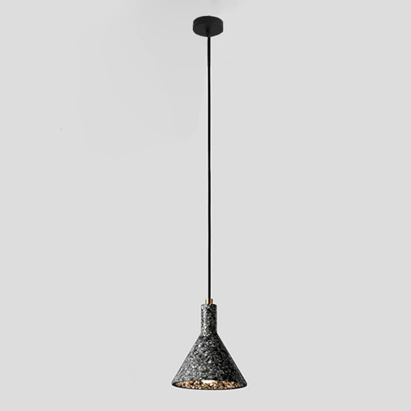 Funnel Pendant Light Simplicity Terrazzo Single-Bulb Dining Room Suspension Light Fixture Black Clearhalo 'Ceiling Lights' 'Modern Pendants' 'Modern' 'Pendant Lights' 'Pendants' Lighting' 2205467