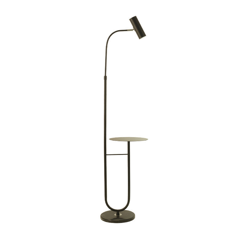 Postmodern Cylinder Floor Light Metallic Living Room LED Standing Lamp with Marble Tray Black Clearhalo 'Floor Lamps' 'Lamps' Lighting' 2205629