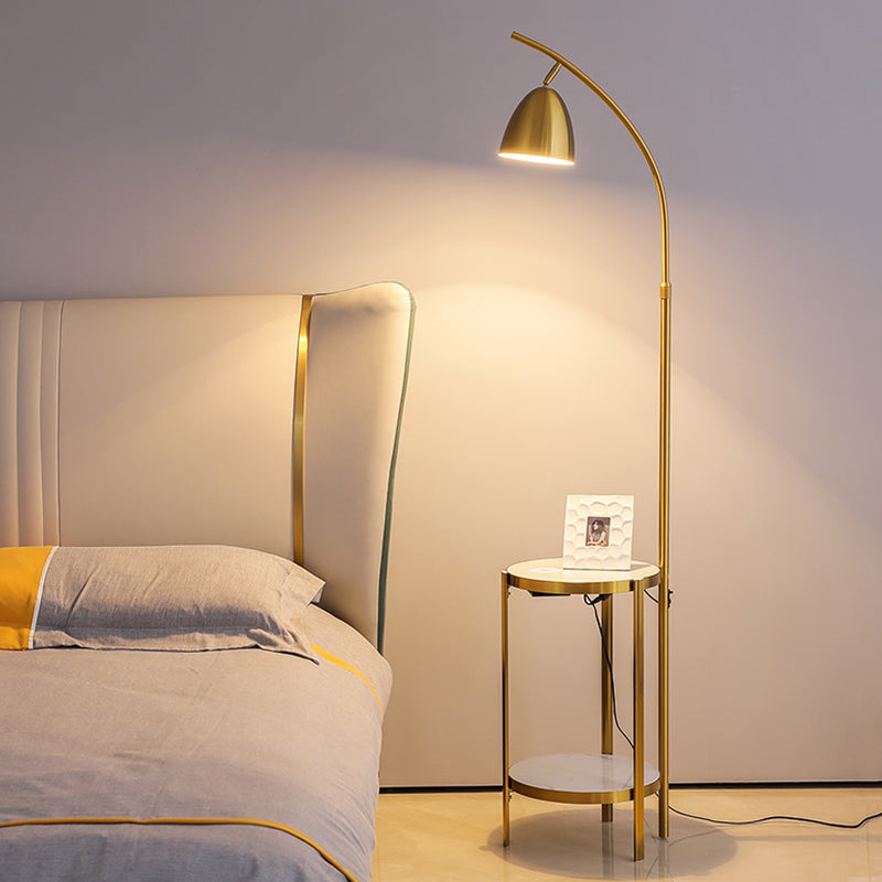 Bell Bedside Floor Lamp Metallic Single-Bulb Nordic Style Standing Lighting with 2-Tier Marble Shelf Gold Clearhalo 'Floor Lamps' 'Lamps' Lighting' 2205642