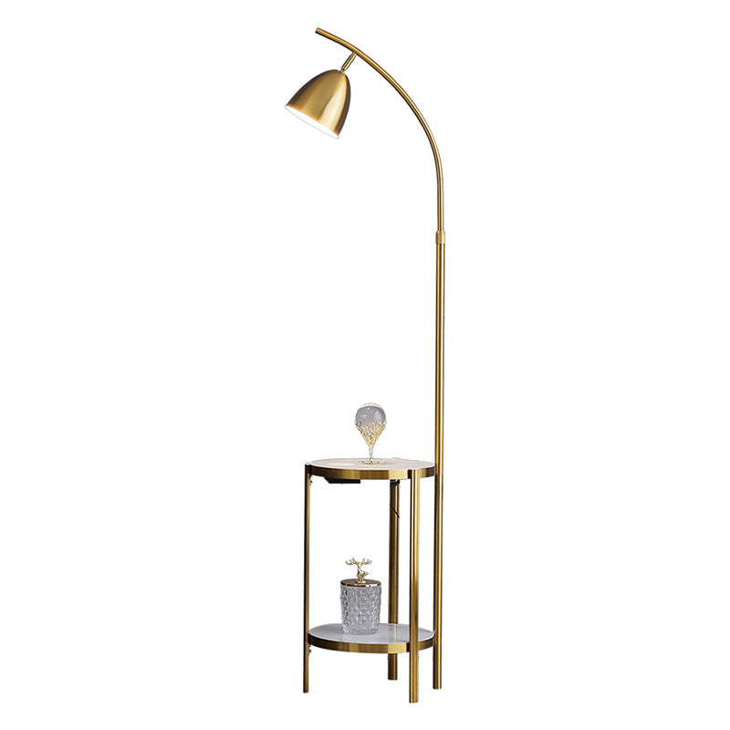 Bell Bedside Floor Lamp Metallic Single-Bulb Nordic Style Standing Lighting with 2-Tier Marble Shelf Clearhalo 'Floor Lamps' 'Lamps' Lighting' 2205644