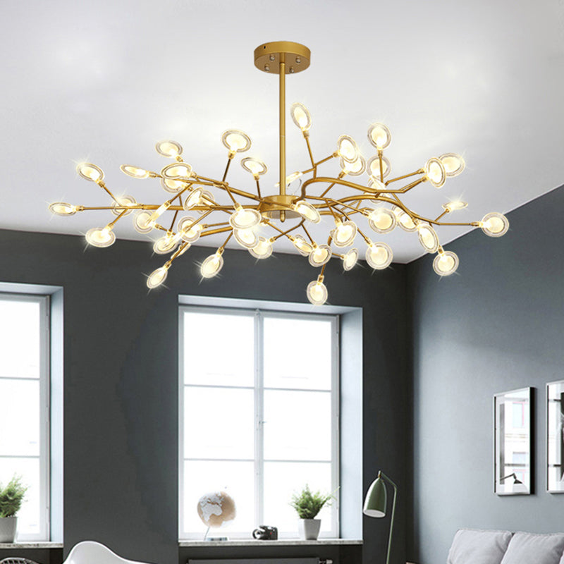 Branch Shaped Living Room LED Ceiling Lighting Metallic Postmodern Chandelier Light Fixture 54 Gold Clearhalo 'Ceiling Lights' 'Chandeliers' 'Modern Chandeliers' 'Modern' Lighting' 2205872