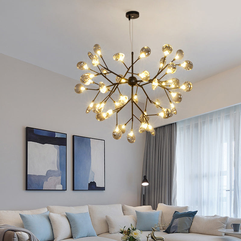 Smoked Glass Branched Firefly Chandelier Lighting Minimalist LED Pendant Light in Black Clearhalo 'Ceiling Lights' 'Chandeliers' 'Modern Chandeliers' 'Modern' Lighting' 2205897