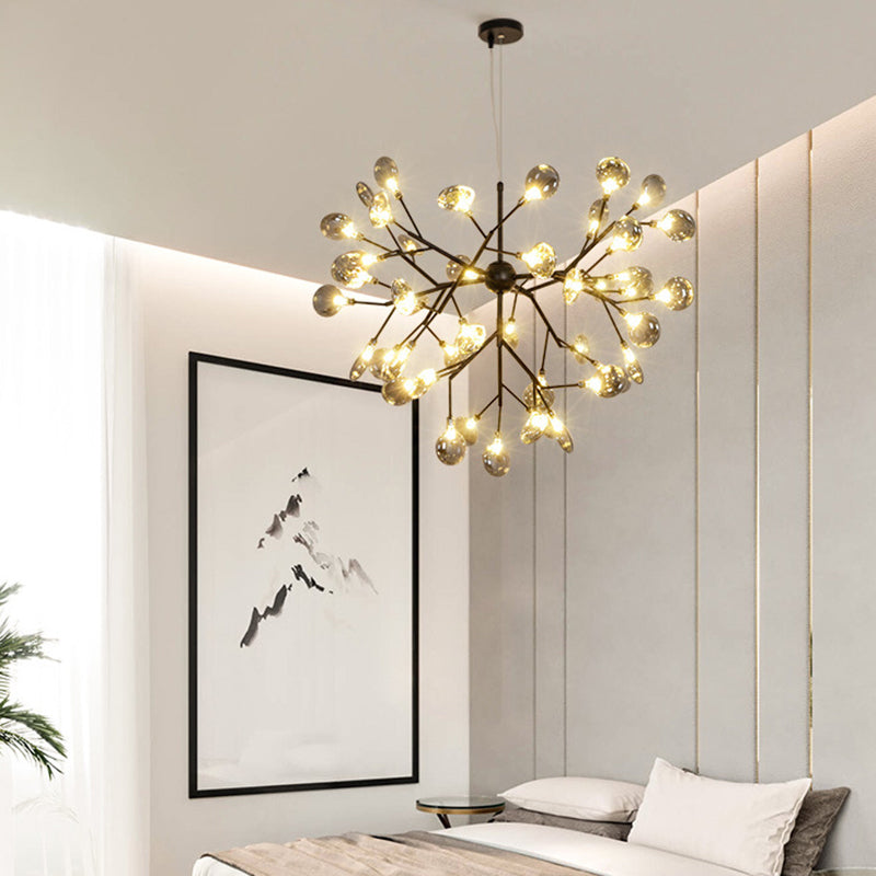 Smoked Glass Branched Firefly Chandelier Lighting Minimalist LED Pendant Light in Black Clearhalo 'Ceiling Lights' 'Chandeliers' 'Modern Chandeliers' 'Modern' Lighting' 2205899