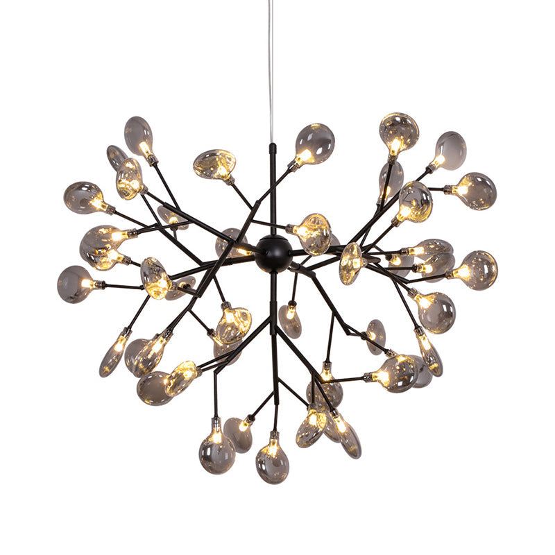 Smoked Glass Branched Firefly Chandelier Lighting Minimalist LED Pendant Light in Black Clearhalo 'Ceiling Lights' 'Chandeliers' 'Modern Chandeliers' 'Modern' Lighting' 2205900