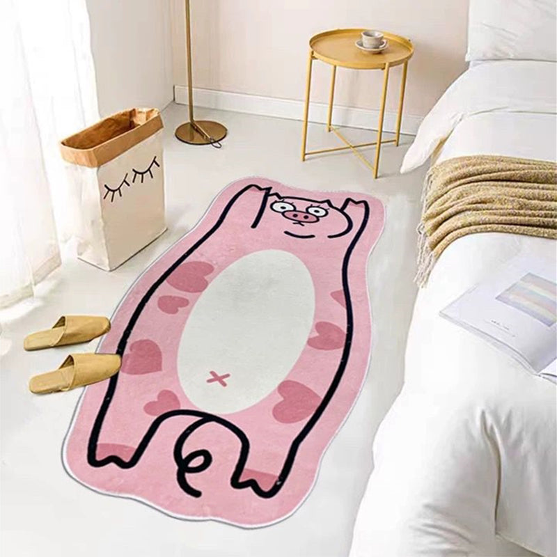 Multi-Color Cartoon Cat Rug Cotton Blend Trendy Carpet Washable Pet Friendly Rug for Kids Bedroom Pink Clearhalo 'Area Rug' 'Rug' 2208051