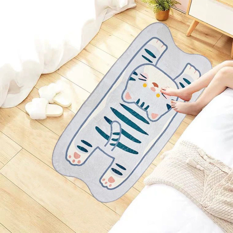 Multi-Color Cartoon Cat Rug Cotton Blend Trendy Carpet Washable Pet Friendly Rug for Kids Bedroom Blue Clearhalo 'Area Rug' 'Rug' 2208052