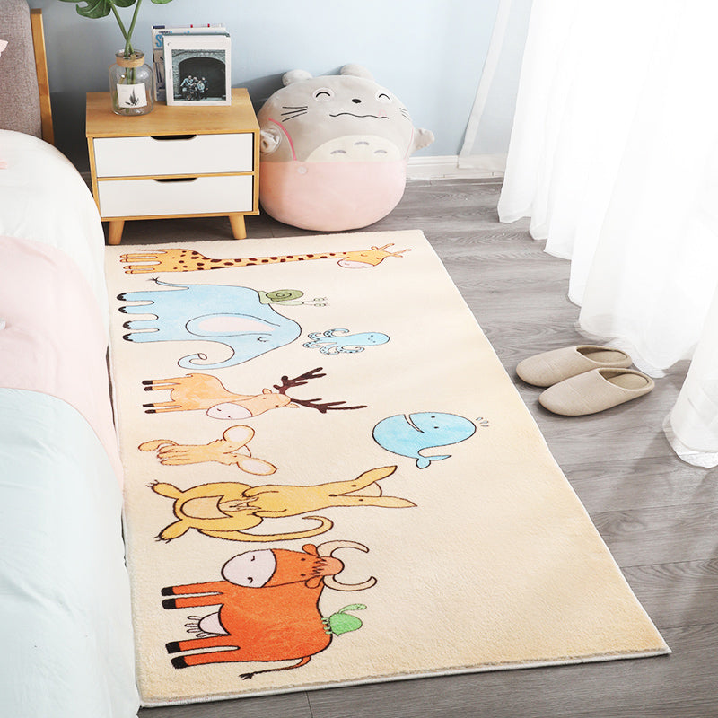 Natural Cartoon Animal Rug Multi-Color Cotton Blend Carpet Pet Friendly Washable Indoor Rug for Childrens Room Blue Clearhalo 'Area Rug' 'Rug' 2208183