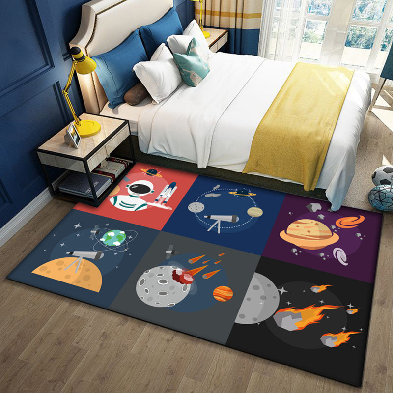 Multi-Color Childrens Room Rug Cute Cartoon Animal Print Carpet Polyster Pet Friendly Easy Care Area Rug Black-Blue Clearhalo 'Area Rug' 'Rug' 2208234