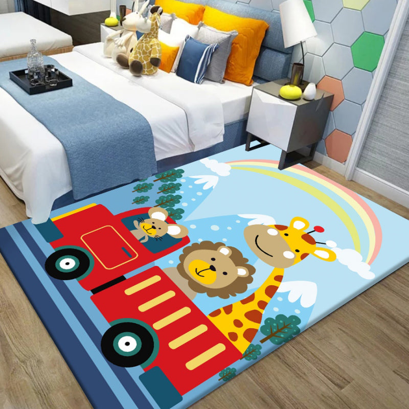 Multi-Color Childrens Room Rug Cute Cartoon Animal Print Carpet Polyster Pet Friendly Easy Care Area Rug Blue Clearhalo 'Area Rug' 'Rug' 2208240