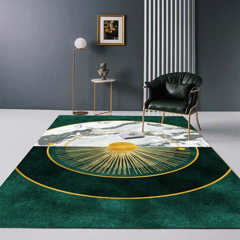 Modern Abstract Patterned Rug Dark Green Cotton Blend Area Rug Easy Care Pet Friendly Carpet for Living Room Blackish Green Design 1 Clearhalo 'Area Rug' 'Rug' 2209157