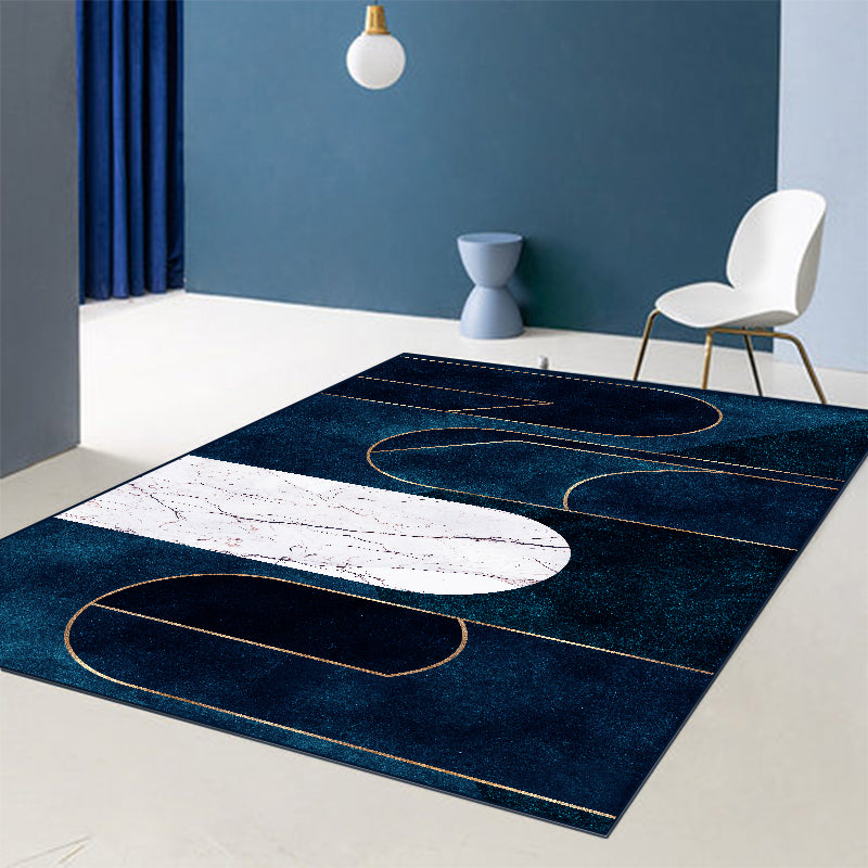 Blue Abstract Printed Rug Cotton Blend Creative Carpet Washable Non-Slip Backing Area Rug for Living Room Clearhalo 'Area Rug' 'Rug' 2209194