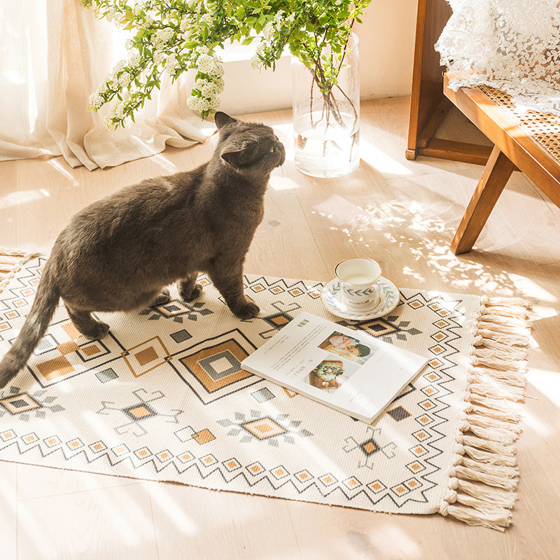 Moroccan Bedroom Rug Multi Colored Tribal Symbols Carpet Cotton Blend Pet Friendly Environmental Area Rug with Tassel Clearhalo 'Area Rug' 'Moroccan' 'Rugs' Rug' 2209417