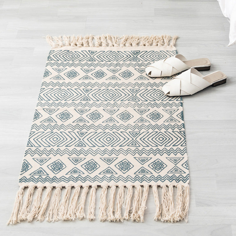 Multi Color Boho Rug Cotton Blend Southwestern Pattern Carpet Handmade Machine Washable Rug with Tassel for Decoration Grey 2' x 2'11