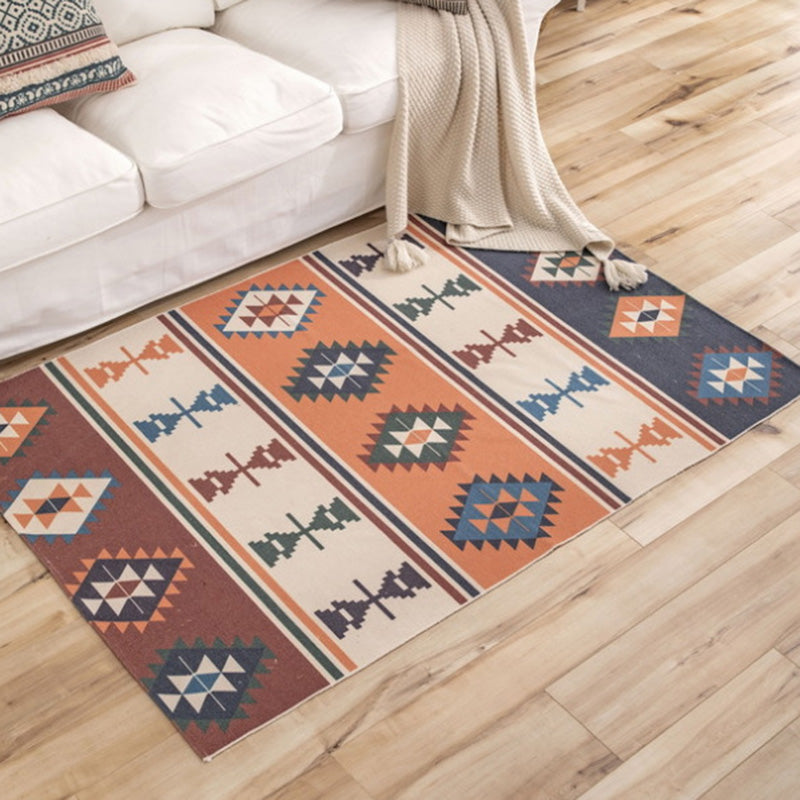 Western Decoration Rug Multi Colored Geo Patterned Area Carpet Cotton Pet Friendly Easy Care Indoor Rug Orange Red 3'11
