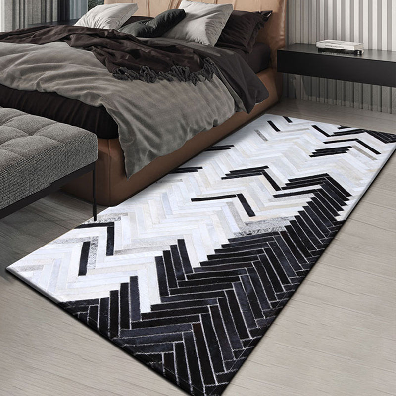Multi Colored Bedroom Rug Cyberpunk Geo Patterned Area Carpet Cowhide Hand Worked Pet Friendly Rug Black-White Clearhalo 'Area Rug' 'Rug' 2213284