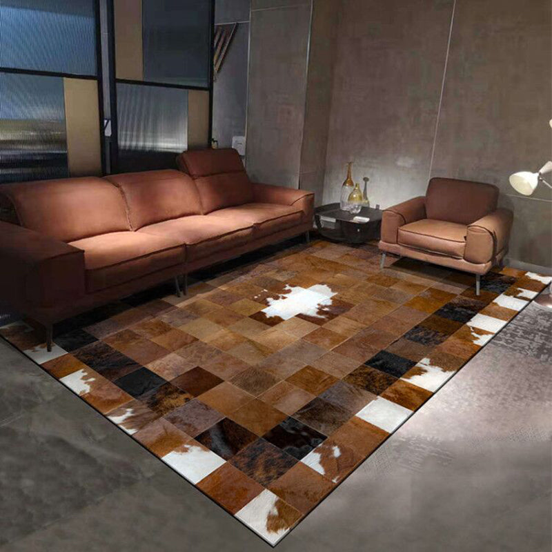 Industrial Plaid Patterned Rug Multi-Color Cowhide Indoor Rug Stain-Resistant Pet Friendly Area Carpet for Parlor Brown Clearhalo 'Area Rug' 'Rug' 2213296