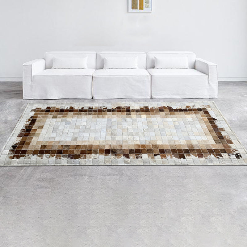 Brown Plaid Patterned Rug Cowhide Modern Area Carpet Pet Friendly Easy Care Handmade Indoor Rug for Room Clearhalo 'Area Rug' 'Modern' 'Rugs' Rug' 2213303