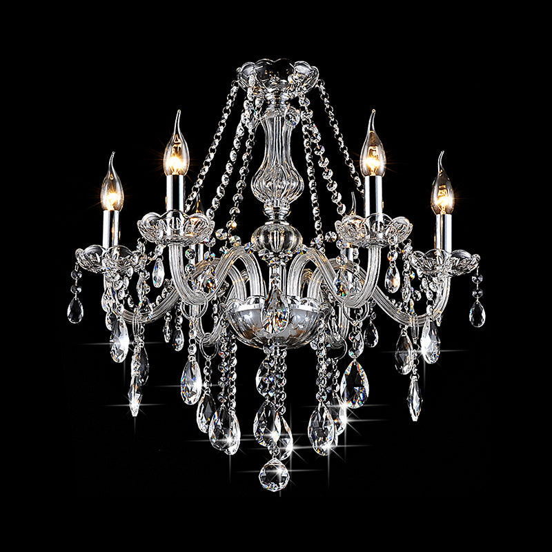 Clear Crystal Candelabra Chandelier Light Modern 6/8 Lights Hanging Ceiling Light for Living Room Clearhalo 'Ceiling Lights' 'Chandeliers' 'Clear' 'Industrial' 'Modern Chandeliers' 'Modern' 'Tiffany' 'Traditional Chandeliers' Lighting' 221383