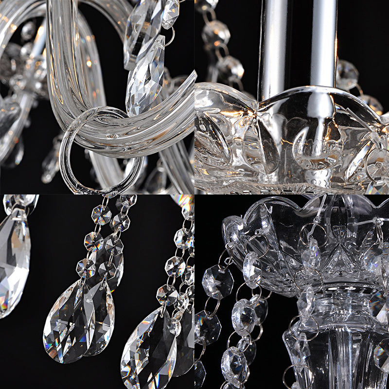 Clear Crystal Candelabra Chandelier Light Modern 6/8 Lights Hanging Ceiling Light for Living Room Clearhalo 'Ceiling Lights' 'Chandeliers' 'Clear' 'Industrial' 'Modern Chandeliers' 'Modern' 'Tiffany' 'Traditional Chandeliers' Lighting' 221387