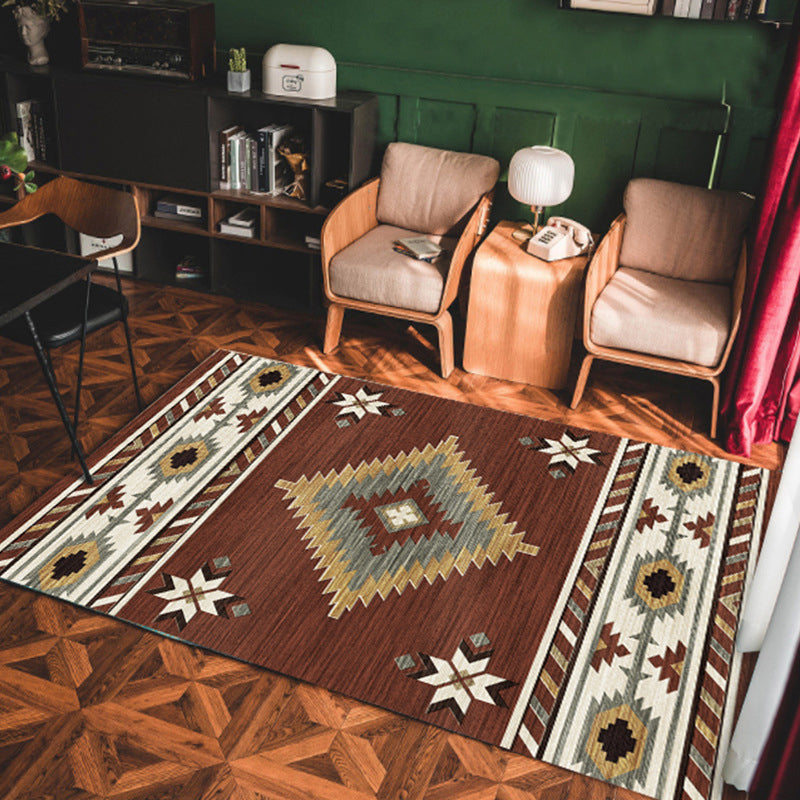 Multi Colored Americana Rug Polyster Geo Patterned Indoor Rug Pet Friendly Non-Slip Backing Area Carpet for Decoration Dark Brown Clearhalo 'Area Rug' 'Bohemian' 'Rugs' Rug' 2214407