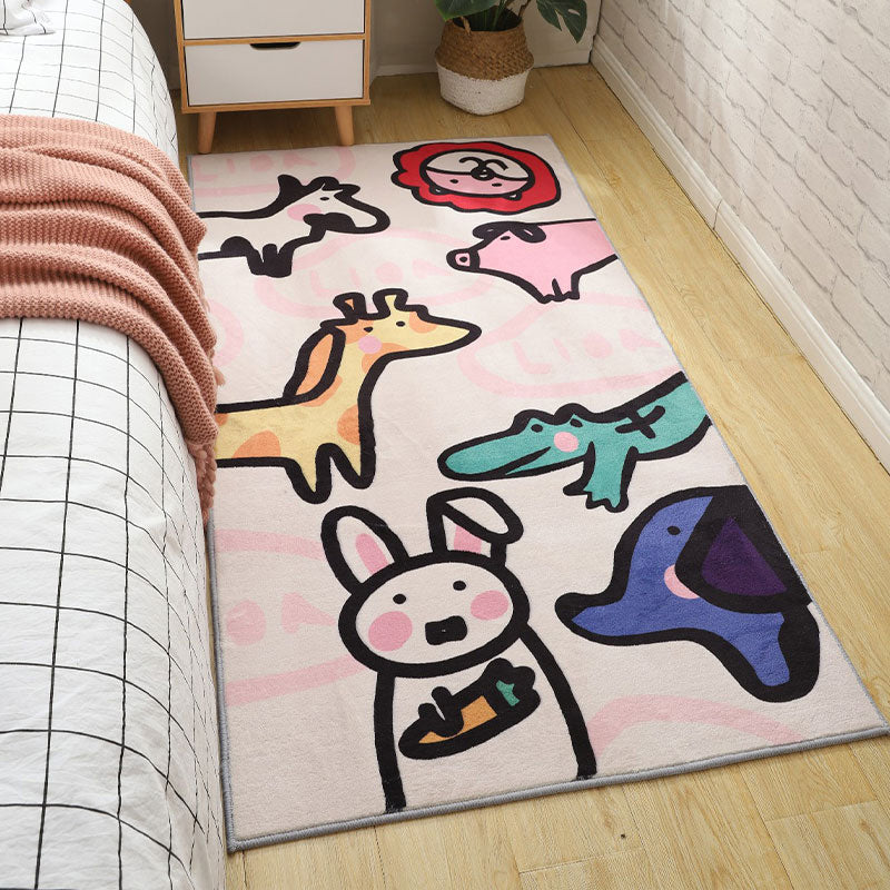 Multi-Color Cartoon Animal Rug Synthetics Cute Indoor Rug Pet Friendly Washable Non-Slip Area Carpet for Kids Room Light Pink Clearhalo 'Area Rug' 'Rug' 2214662