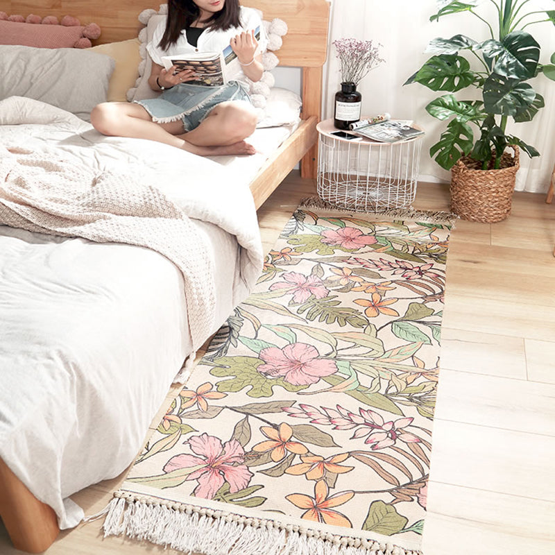 Multi Color Decoration Rug Tropical Plant Patterned Area Carpet Cotton Easy Care Machine Washable Rug Pink-Yellow Clearhalo 'Area Rug' 'Rug' 2214758