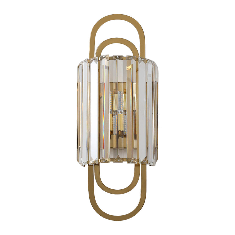 Tri-Sided Glass Rods Cylinder Wall Lamp Contemporary 2 Lights Gold Sconce Light Fixture for Bedroom Gold Clearhalo 'Modern wall lights' 'Modern' 'Wall Lamps & Sconces' 'Wall Lights' Lighting' 221509