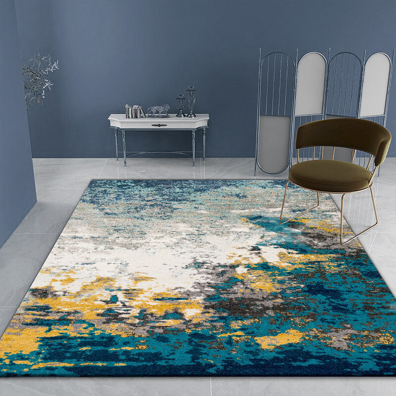 Modern Abstract Patterned Rug Multi-Color Cotton Blend Area Rug Anti-Slip Backing Washable Carpet for Decor Blue-Yellow Clearhalo 'Area Rug' 'Rug' 2215352