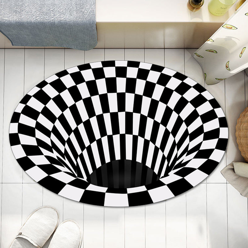 Casual 3D Geo Rug Black-White Creative Area Carpet Polyster Anti-Slip Backing Machine Washable Indoor Rug for Bathroom Clearhalo 'Area Rug' 'Rug' 2215714