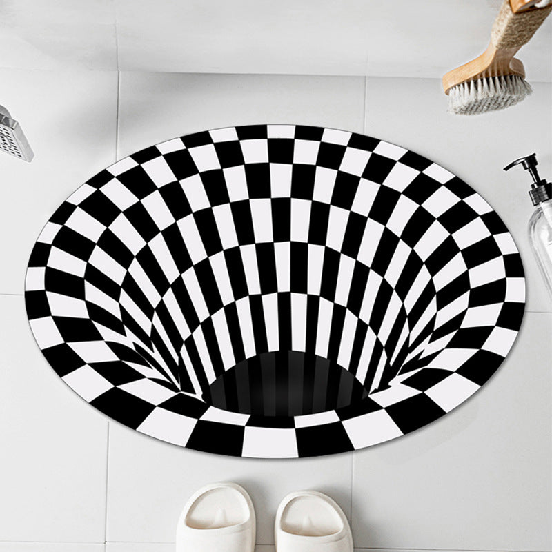 Casual 3D Geo Rug Black-White Creative Area Carpet Polyster Anti-Slip Backing Machine Washable Indoor Rug for Bathroom Clearhalo 'Area Rug' 'Rug' 2215715