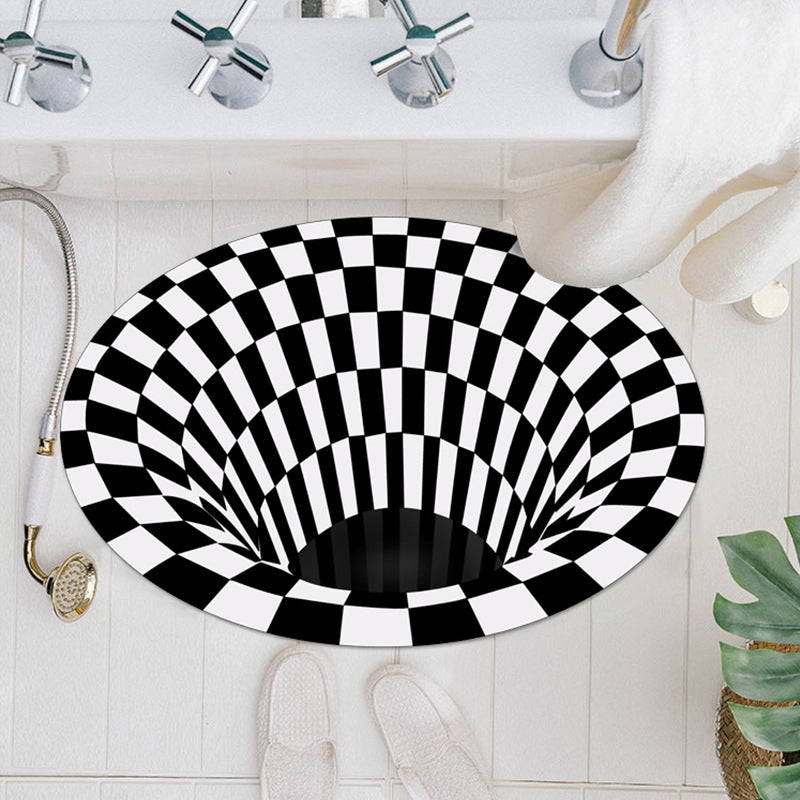 Casual 3D Geo Rug Black-White Creative Area Carpet Polyster Anti-Slip Backing Machine Washable Indoor Rug for Bathroom Black-White Clearhalo 'Area Rug' 'Rug' 2215716