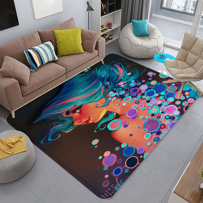Funky Living Room Rug Multi-Colored Cartoon 3D Print Carpet Synthetics Anti-Slip Backing Stain-Resistant Rug Purplish Blue Clearhalo 'Area Rug' 'Rug' 2215857