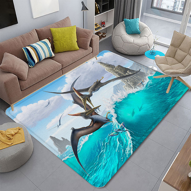 Funky Living Room Rug Multi-Colored Cartoon 3D Print Carpet Synthetics Anti-Slip Backing Stain-Resistant Rug Sky Blue Clearhalo 'Area Rug' 'Rug' 2215870