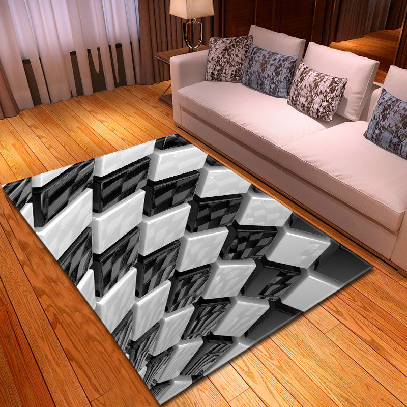 Contemporary Decoration Rug Multicolored 3D Colorblock Carpet Synthetics Easy Care Anti-Slip Stain-Resistant Rug Black-White Clearhalo 'Area Rug' 'Rug' 2215950