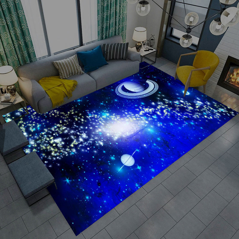 Multicolor Novelty Rug Synthetics Starry Sky Area Rug Anti-Slip Backing Pet Friendly Carpet for Living Room Dark Blue-White Clearhalo 'Area Rug' 'Rug' 2215998