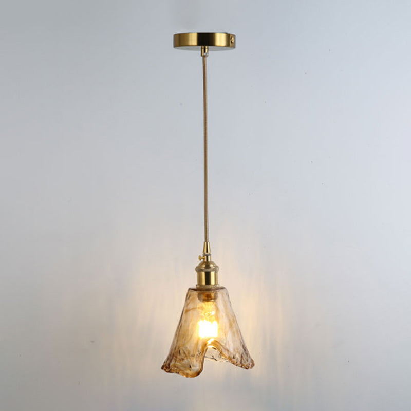 Gold Shaded Suspension Lighting Retro Style Glass 1��Head Restaurant Pendant Ceiling Light Gold G Clearhalo 'Ceiling Lights' 'Glass shade' 'Glass' 'Industrial Pendants' 'Industrial' 'Middle Century Pendants' 'Pendant Lights' 'Pendants' 'Tiffany' Lighting' 2216350