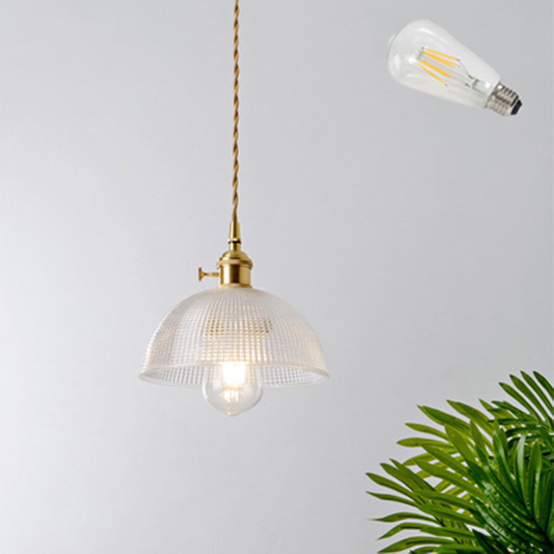 Shaded Textured Glass Pendant Light Antique 1-Light Restaurant Hanging Light Fixture in Brass Brass G Clearhalo 'Ceiling Lights' 'Glass shade' 'Glass' 'Industrial Pendants' 'Industrial' 'Middle Century Pendants' 'Pendant Lights' 'Pendants' 'Tiffany' Lighting' 2216445