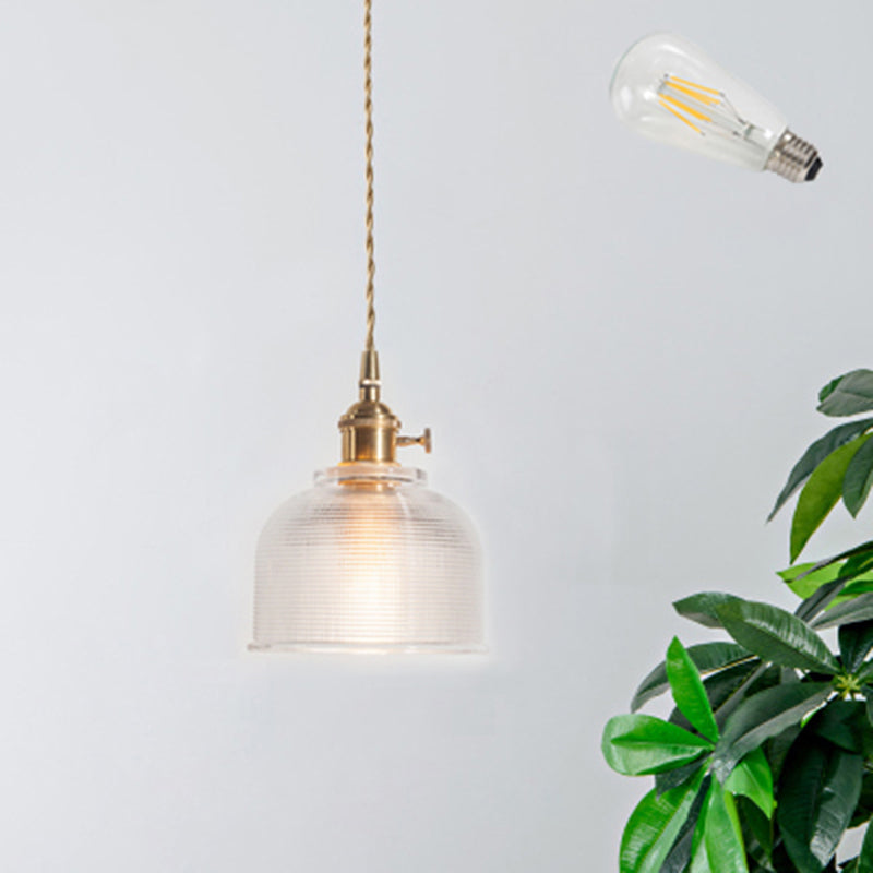 Shaded Textured Glass Pendant Light Antique 1-Light Restaurant Hanging Light Fixture in Brass Brass E Clearhalo 'Ceiling Lights' 'Glass shade' 'Glass' 'Industrial Pendants' 'Industrial' 'Middle Century Pendants' 'Pendant Lights' 'Pendants' 'Tiffany' Lighting' 2216450